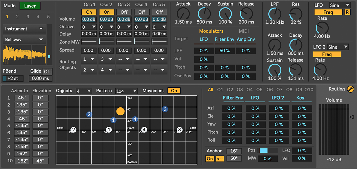 M4L-UI des 3D-Synthesizer Prototyps.